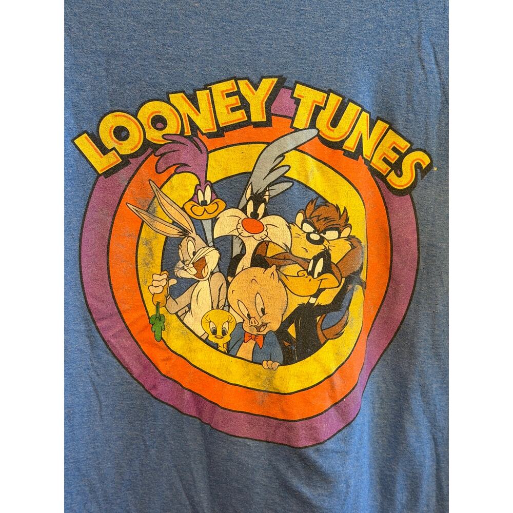 Looney Tunes Graphic T-Shirt Blue Short Sleeve Crew Neck Characters Adult XL - Picture 2 of 7